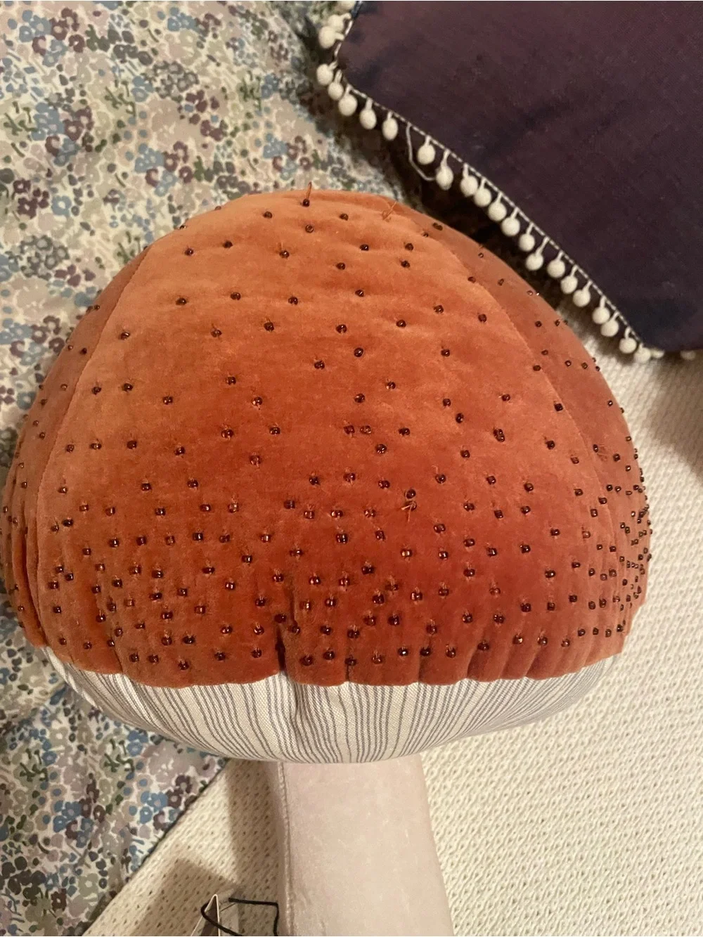NWT Limited Edition John Derian Target Beaded Mushroom Plush Pillow Brown 17x14